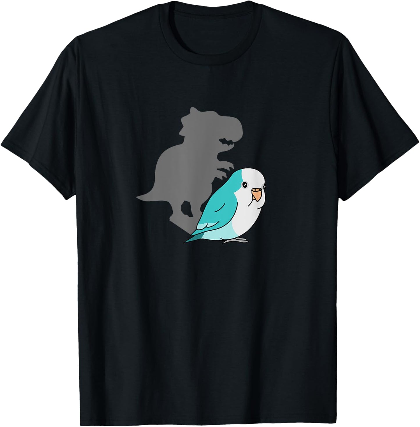 Chubby Blue quaker T-rex Cute Parrot Doodle Dinosaur Shadow T-Shirt - T-Shirt | Black