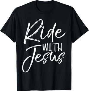 Christian Biker Gift Bike Riding Quote Fun Ride with Jesus T-Shirt - T-Shirt | Black