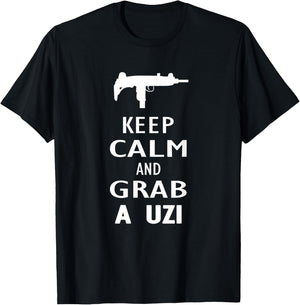 Keep Calm and grab a UZI Submachine Gun Shooter T-Shirt - T-Shirt | Black
