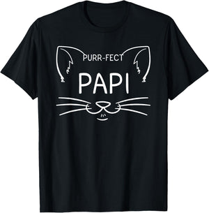 Purr-fect Papi Funny Cat Lover Daddy Dad Father Kitten Owner Women Kids T-Shirt - T-Shirt | Black