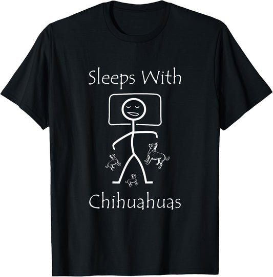 Funny Pet Dog Chihuahua Mom Sleeps With Chihuahuas Men Women T-Shirt - T-Shirt | Black