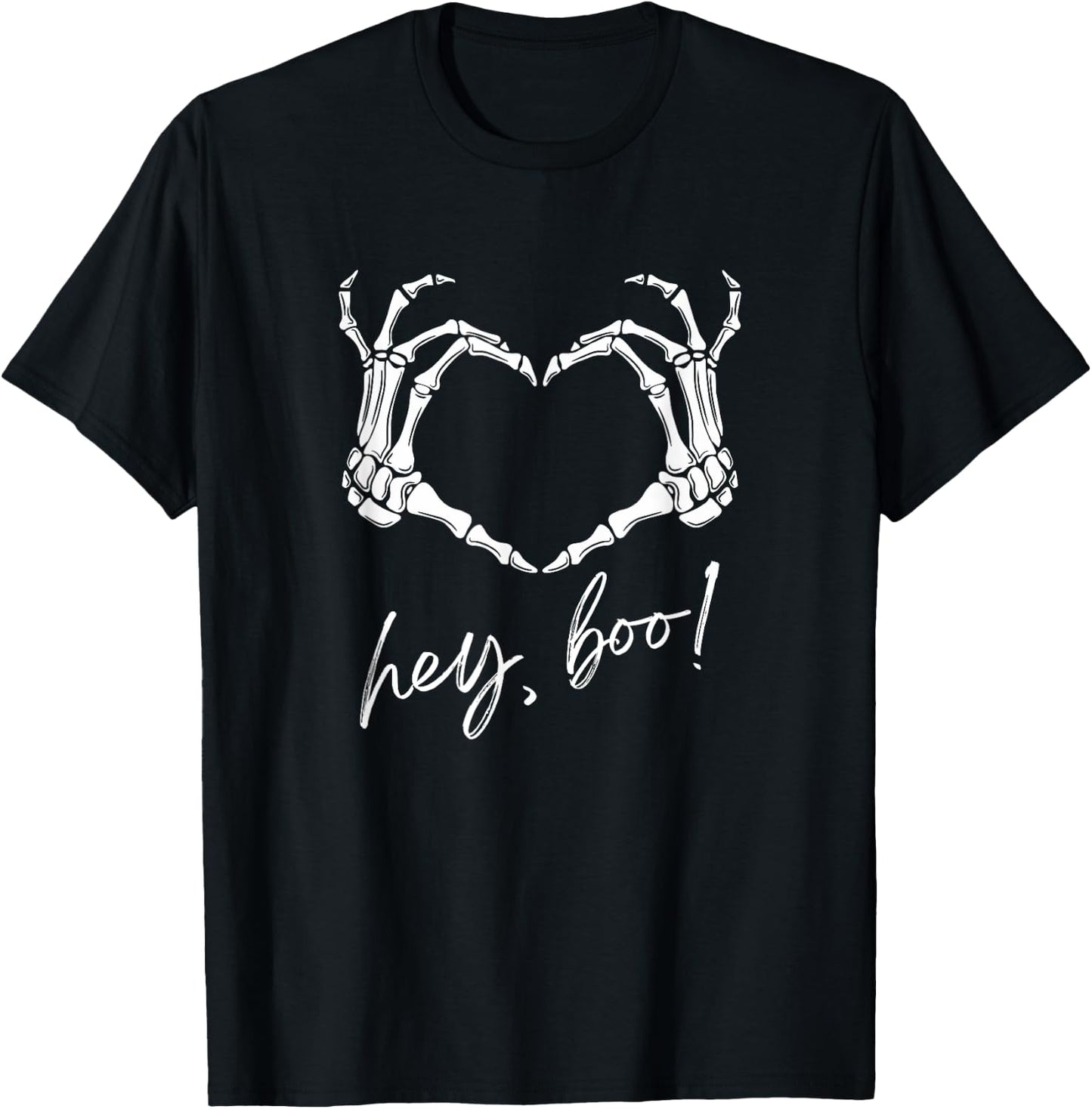 Skeleton Hands Heart Hey Boo Funny Halloween Men Women T-Shirt - T-Shirt | Black