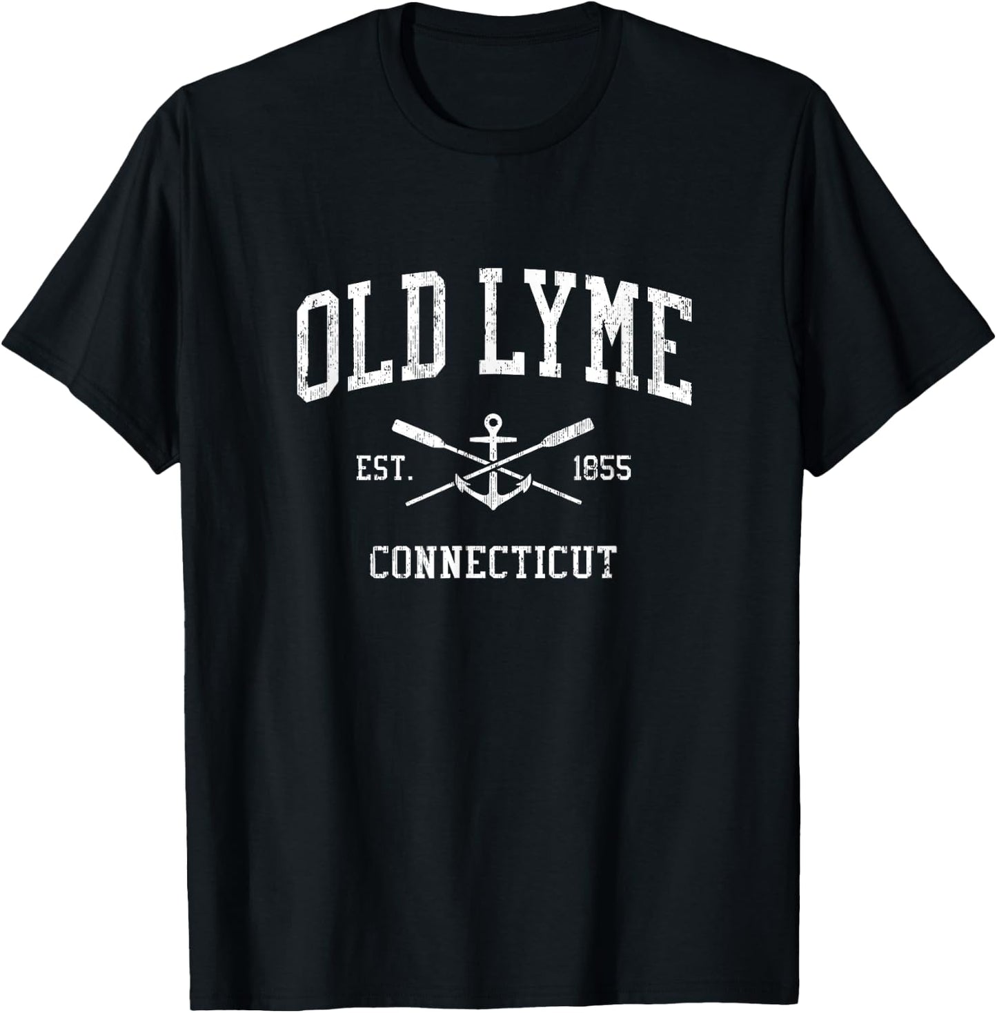 Old Lyme CT Vintage Crossed Oars & Boat Anchor Sports T-Shirt - T-Shirt | Black