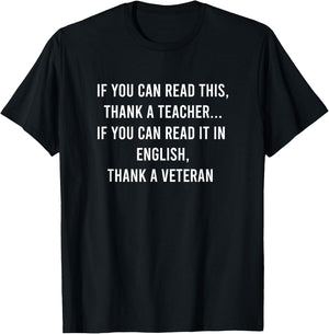 Read This Thank A Teacher, Read In English Thank A Veteran Women Girls Kids T-Shirt - T-Shirt | Black