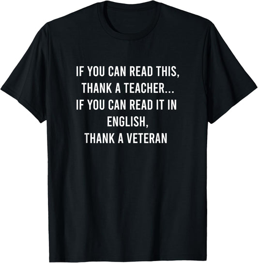 Read This Thank A Teacher, Read In English Thank A Veteran Women Girls Kids T-Shirt - T-Shirt | Black