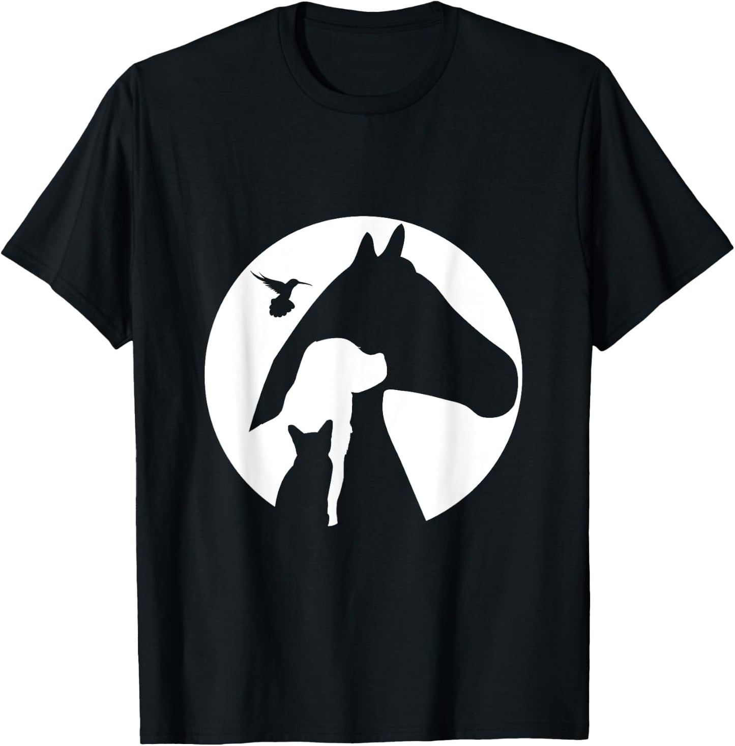 Animal Silhouette Cat Dog Horse Bird Hummingbird Men Women Girls Kids T-Shirt - T-Shirt | Black