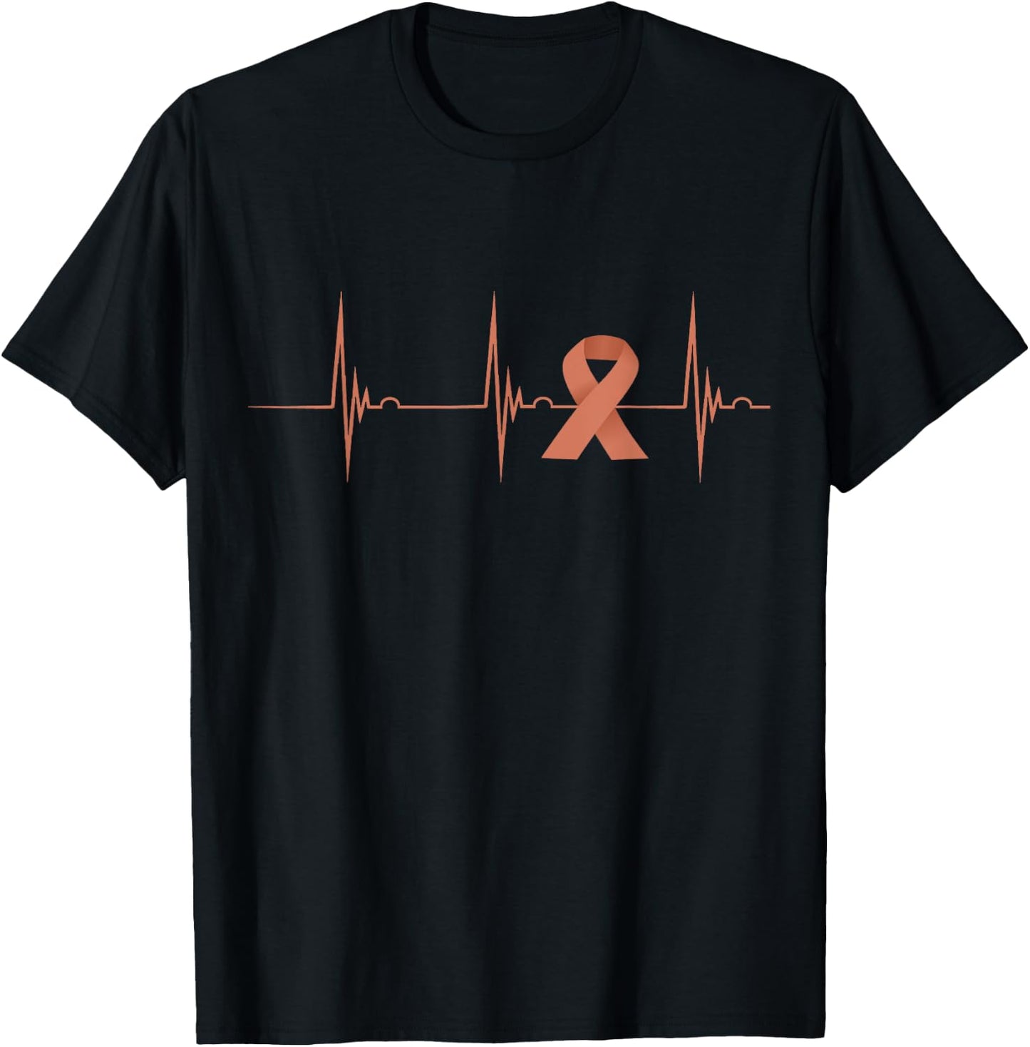 Heartbeat EKG Pulse Peach Endometrial Cancer Awareness T-Shirt - T-Shirt | Black