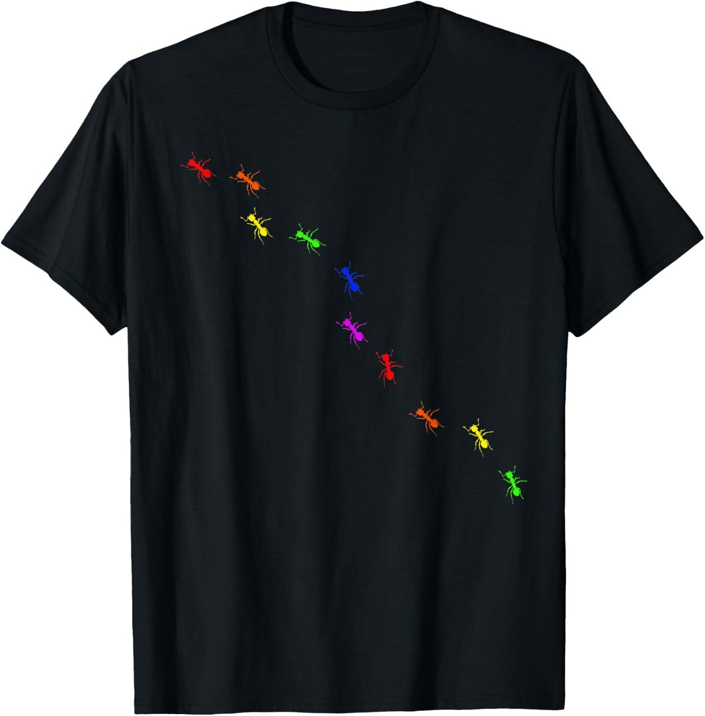 Rainbow Ants Marching Bug Insect T-Shirt - T-Shirt | Black