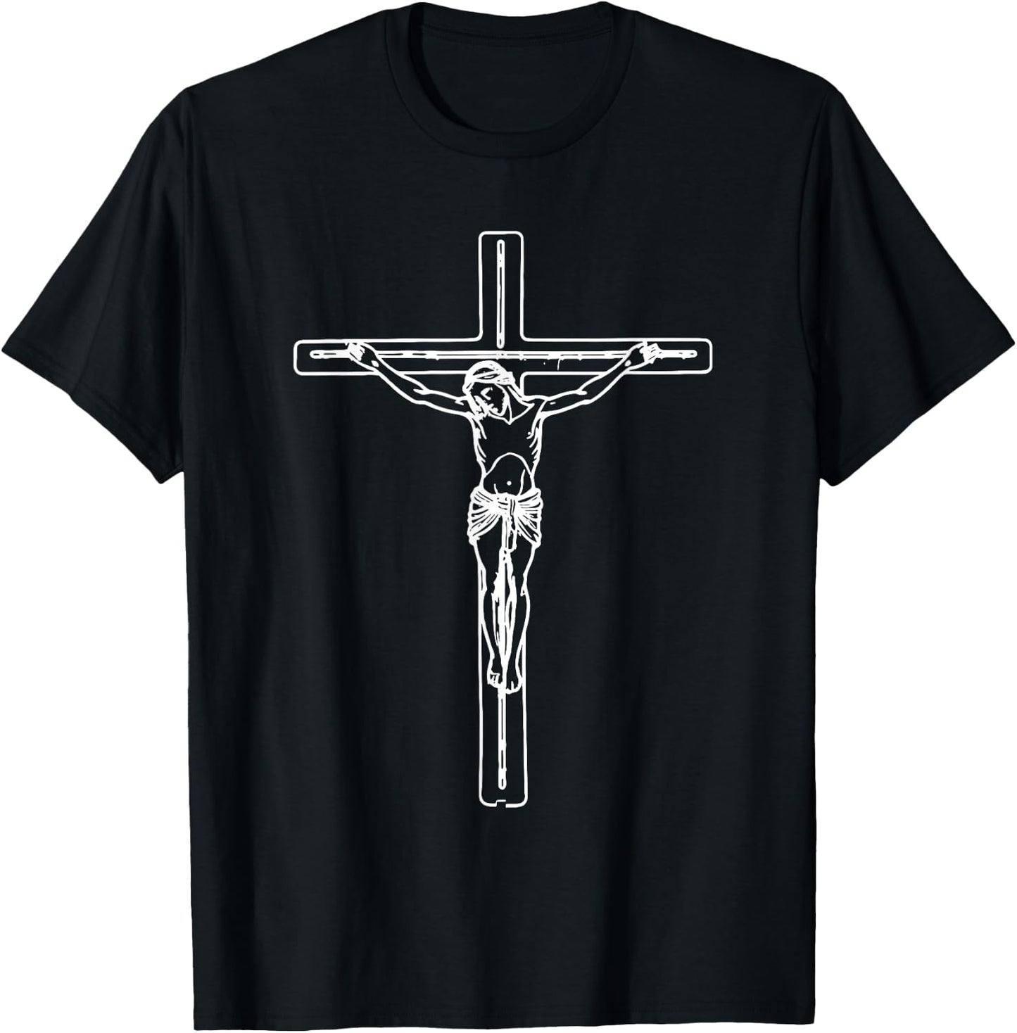 Jesus on the Cross Line Drawings Christian Art T-Shirt - T-Shirt | Black