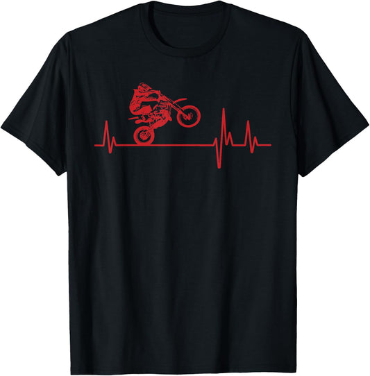 Motocross Heartbeat - Dirt Bike MX Biker Rider T-Shirt - T-Shirt | Black