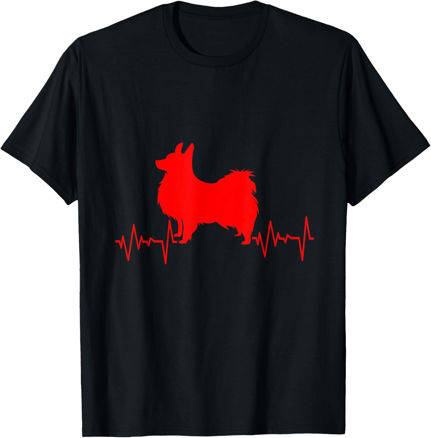 Heartbeat And Heartline With Papillon Dog T-Shirt - T-Shirt | Black