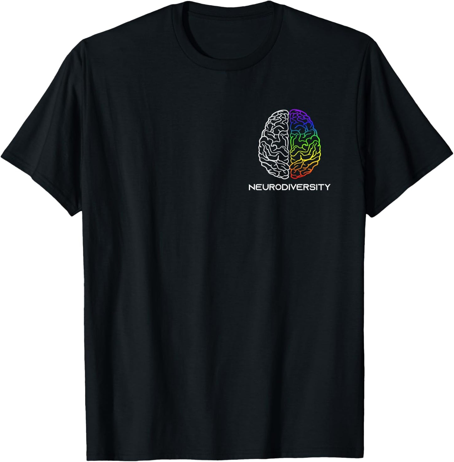 Embrace Neurodiversity Autism ADHD ASD Rainbow Brain Small T-Shirt - T-Shirt | Black