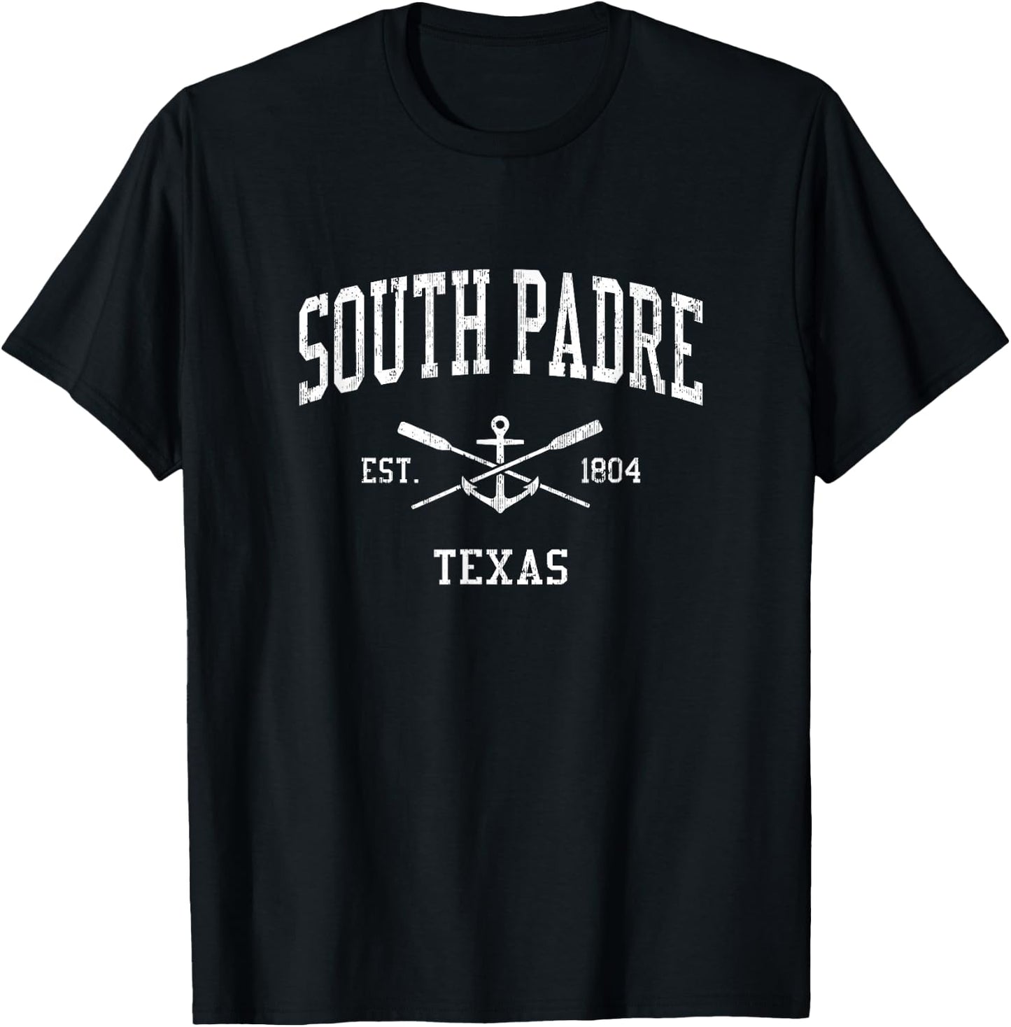 South Padre Island TX Vintage Crossed Oars & Boat Anchor Spo T-Shirt - T-Shirt | Black