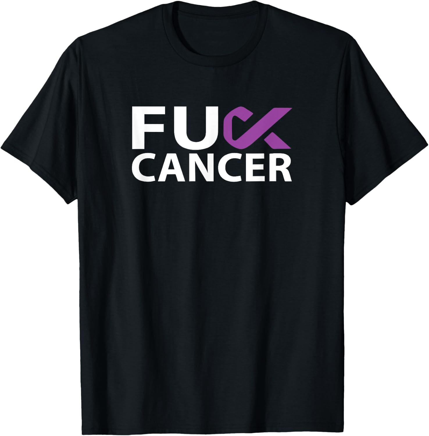 Fuck Pancreatic Cancer F U FU Purple Ribbon Cancer Awareness T-Shirt - T-Shirt | Black
