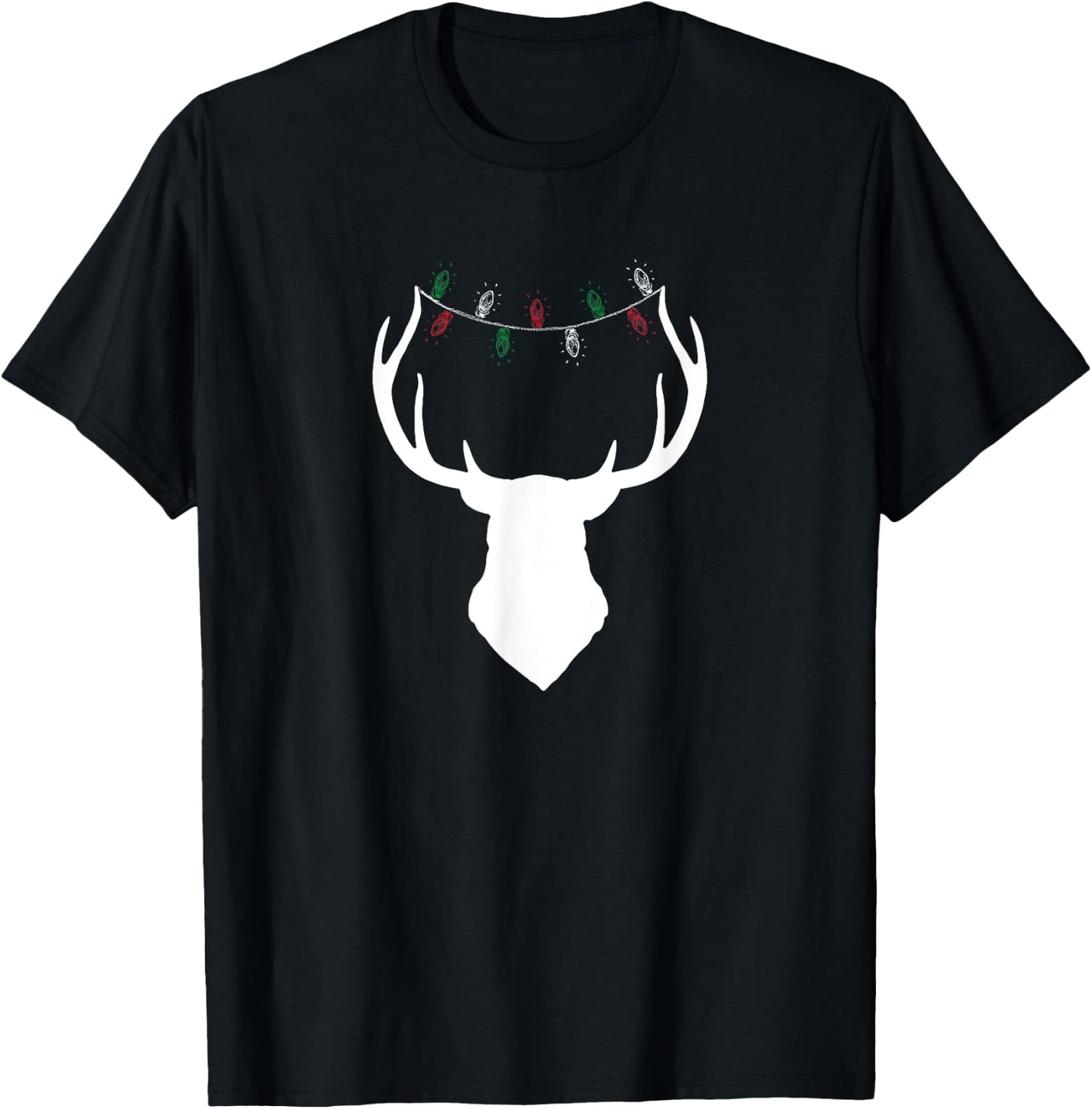 Deer Head with Christmas Lights on Antlers T-Shirt - T-Shirt | Black