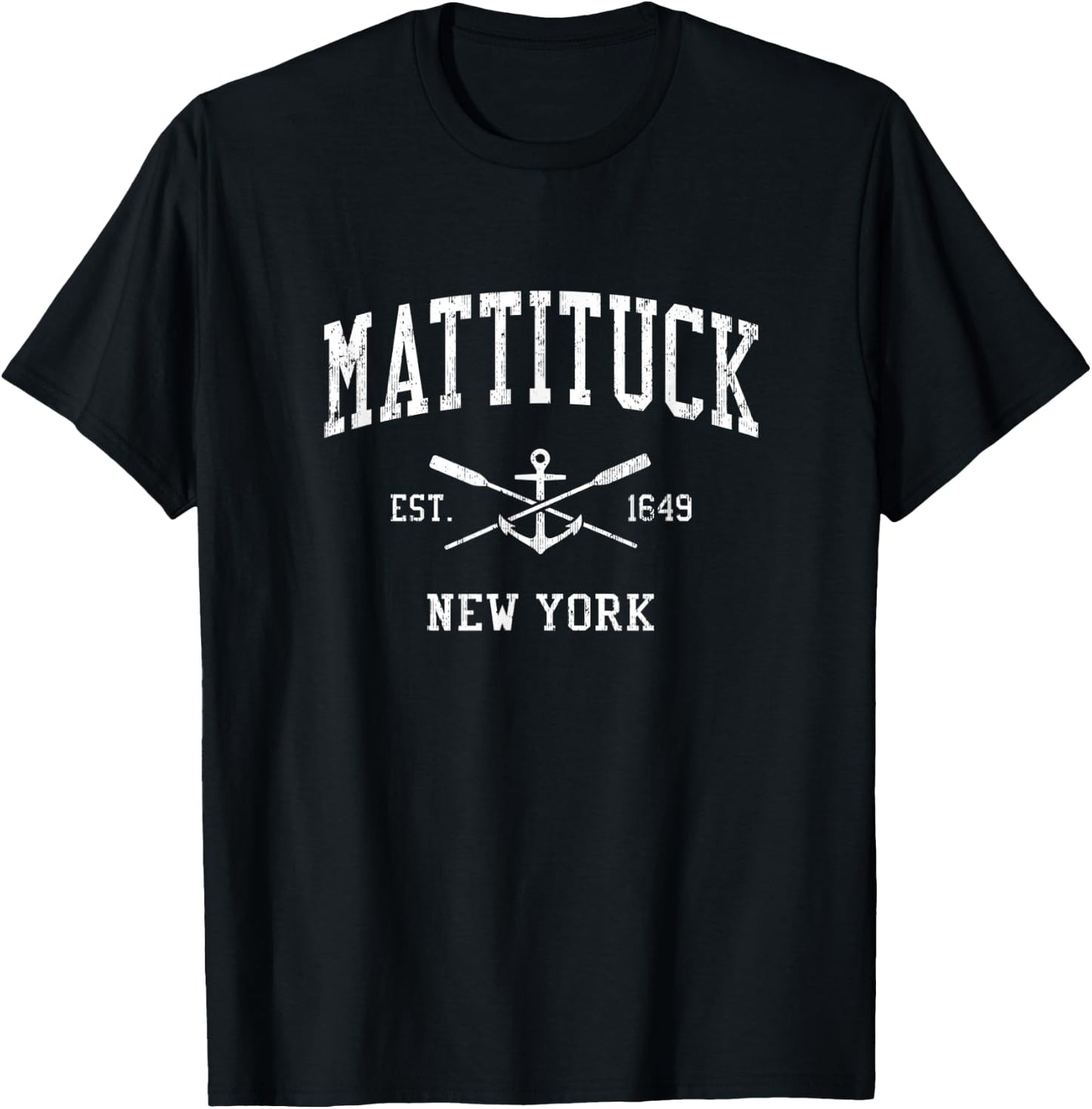 Mattituck NY Vintage Crossed Oars & Boat Anchor Sports T-Shirt - T-Shirt | Black