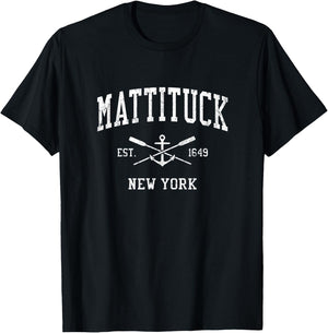 Mattituck NY Vintage Crossed Oars & Boat Anchor Sports T-Shirt - T-Shirt | Black