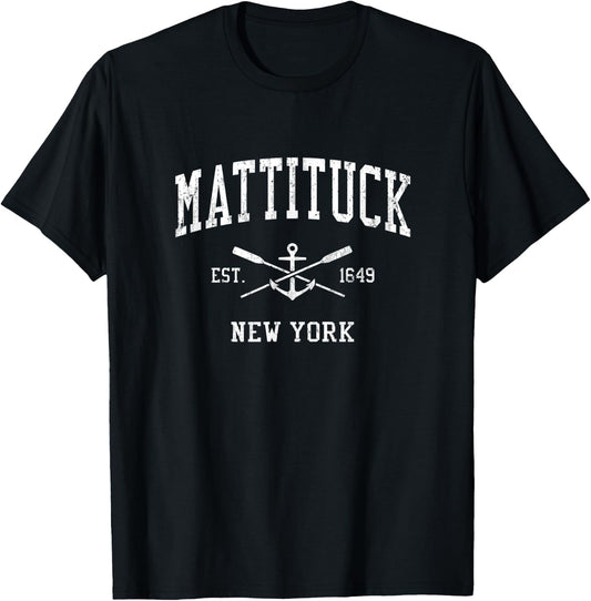 Mattituck NY Vintage Crossed Oars & Boat Anchor Sports T-Shirt - T-Shirt | Black