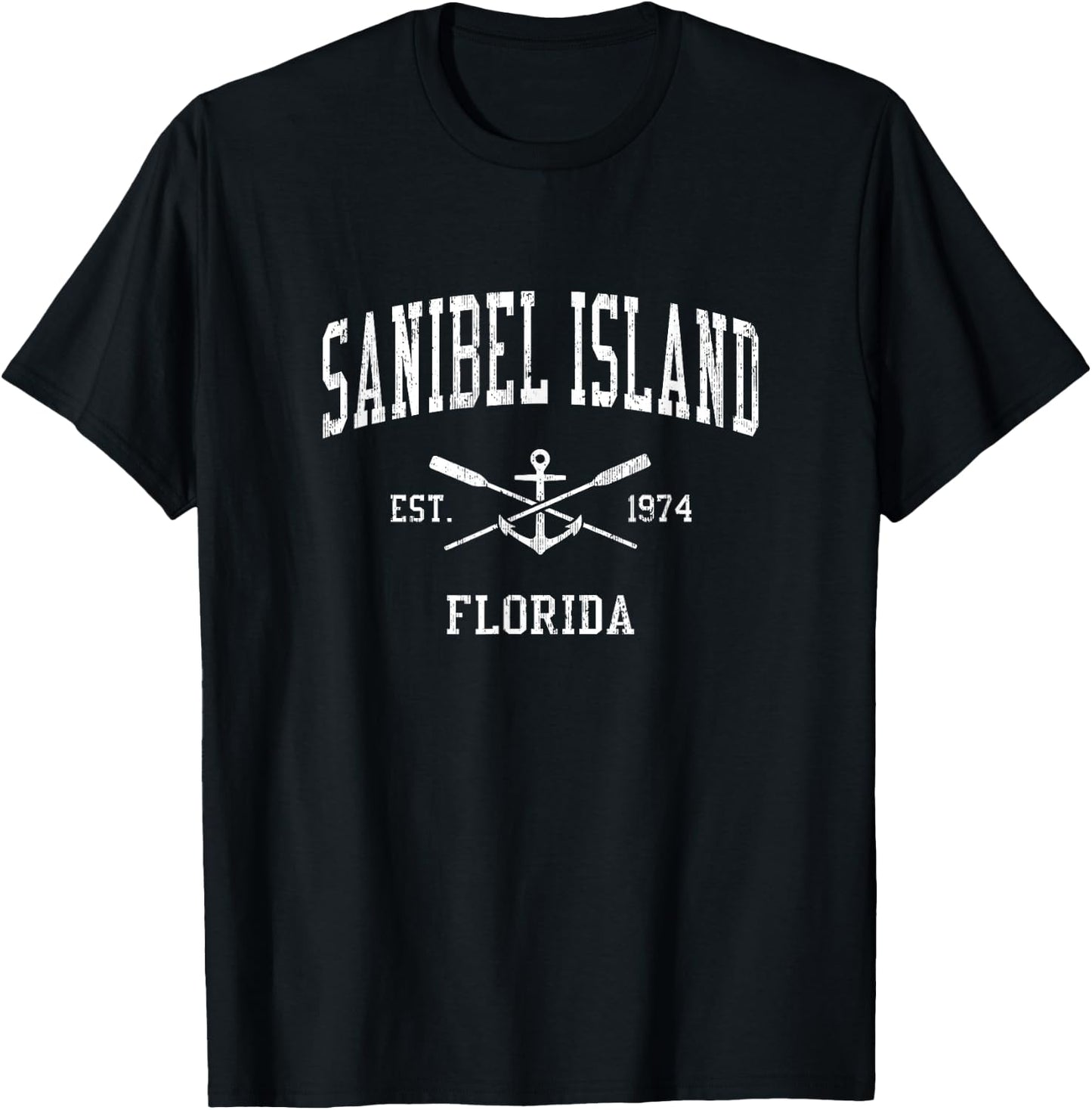 Sanibel Island FL Vintage Crossed Oars & Boat Anchor Sports T-Shirt - T-Shirt | Black
