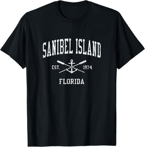 Sanibel Island FL Vintage Crossed Oars & Boat Anchor Sports T-Shirt - T-Shirt | Black