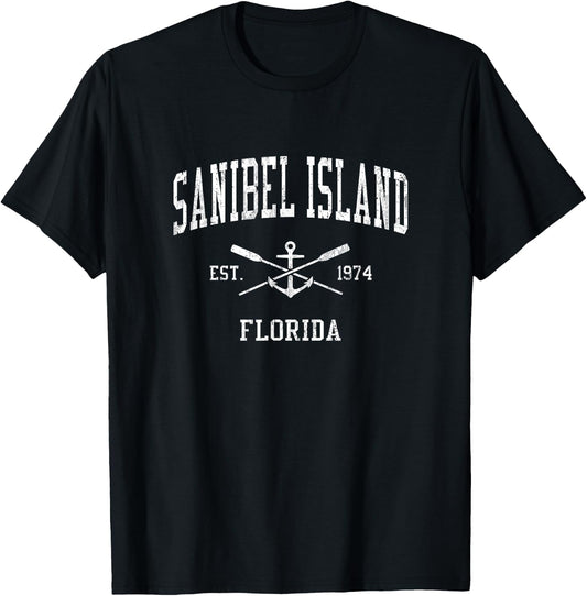 Sanibel Island FL Vintage Crossed Oars & Boat Anchor Sports T-Shirt - T-Shirt | Black