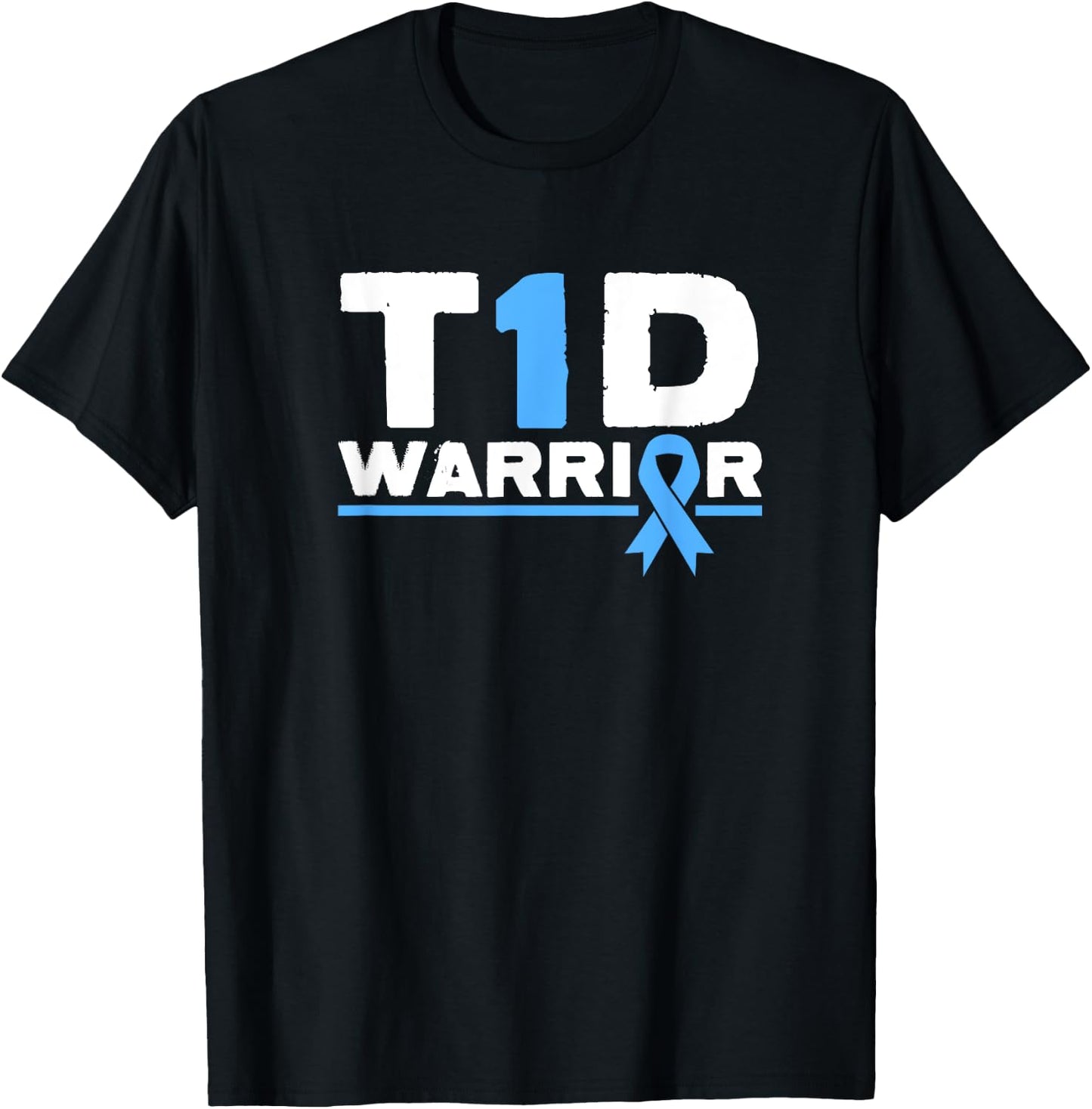 T1D Warrior Type 1 Diabetes Awareness Diabetic Blue Ribbon T-Shirt - T-Shirt | Black