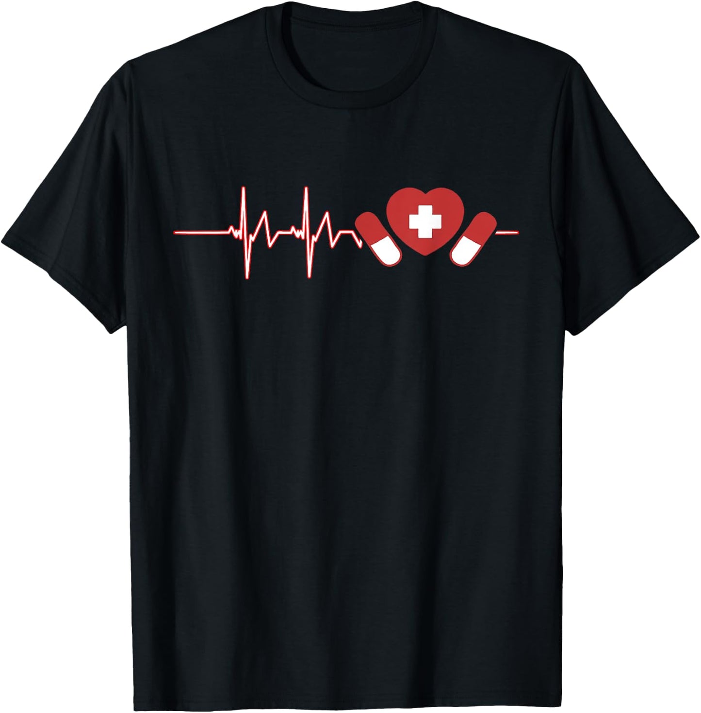 Pharmacist Pharm Tech Medicine Nurse Druggist Heartbeat T-Shirt - T-Shirt | Black