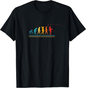 The Evolution of Man Fly Fishing in Retro Colors T-Shirt - T-Shirt | Black