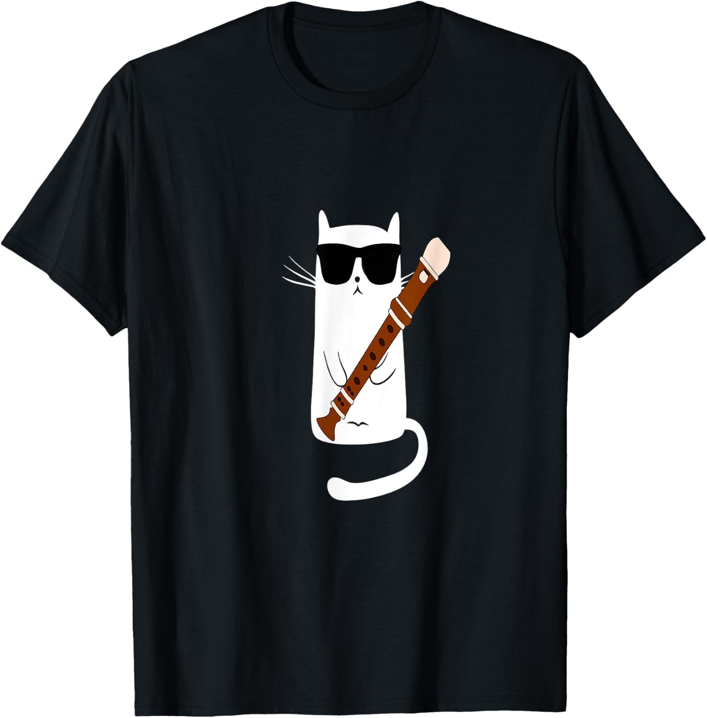 Funny Cat Wearing Sunglasses Playing Recorder Men Women Girls Kids T-Shirt - T-Shirt | Black