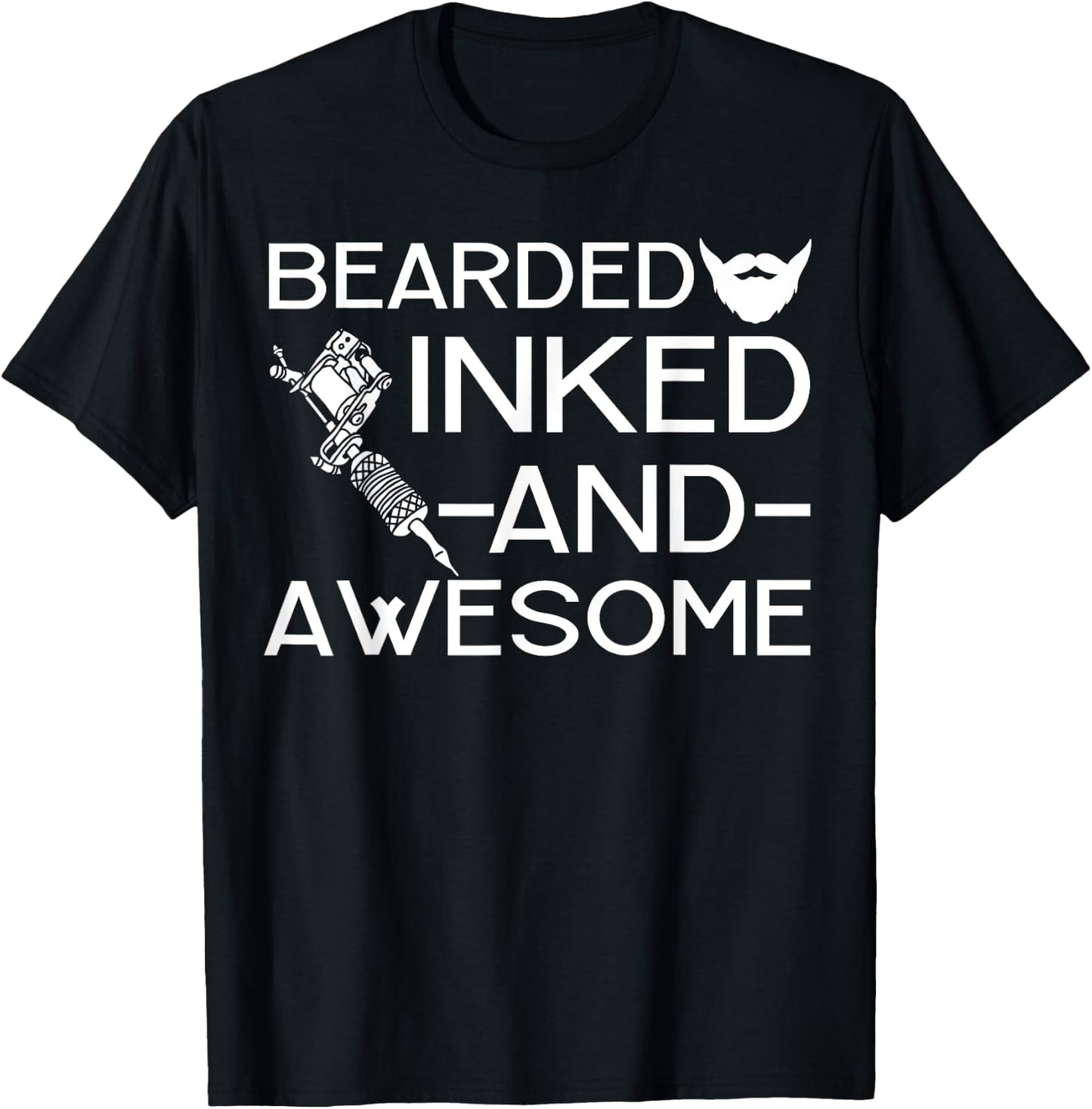Bearded Inked And Awesome Men Beard Tattoo Lover T-Shirt - T-Shirt | Black