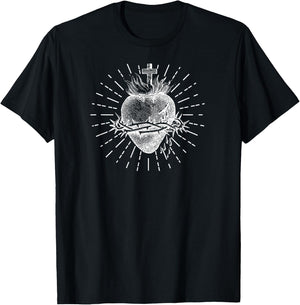 Sacred Heart of Jesus Vintage Blessing Catholic T-Shirt - T-Shirt | Black