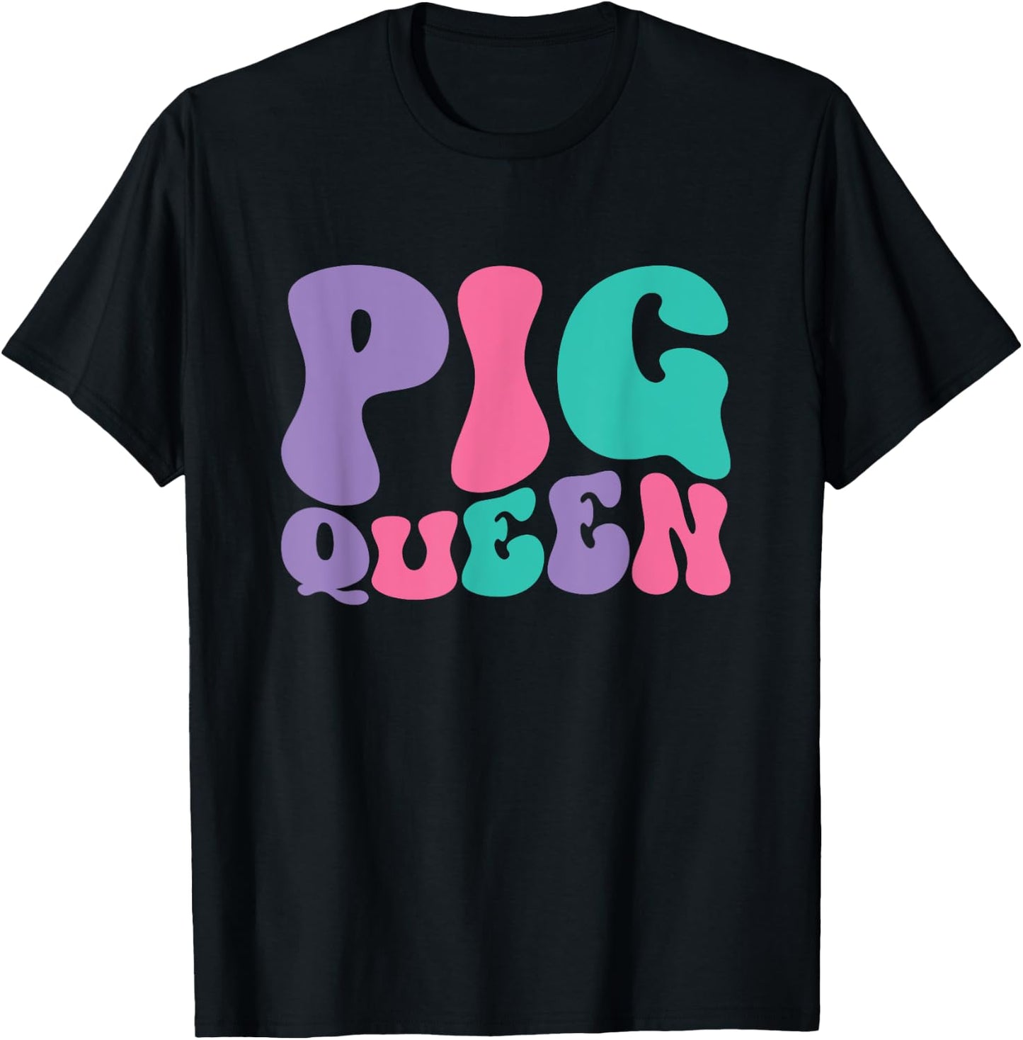 Pig Queen Pigs Retro Vintage Wavy Groovy T-Shirt - T-Shirt | Black