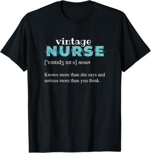Knows More Than She Says - Funny Vintage Nurse Definition T-Shirt - T-Shirt | Black