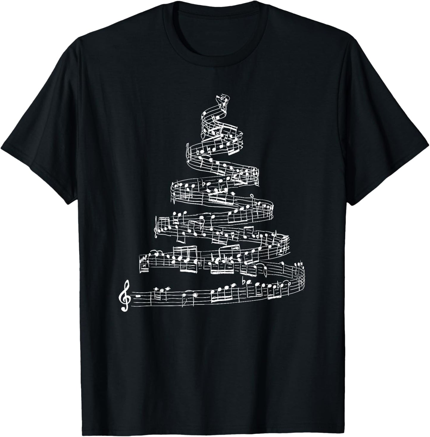 Musical Christmas Notes And Treble Christmas Tree Music T-Shirt - T-Shirt | Black