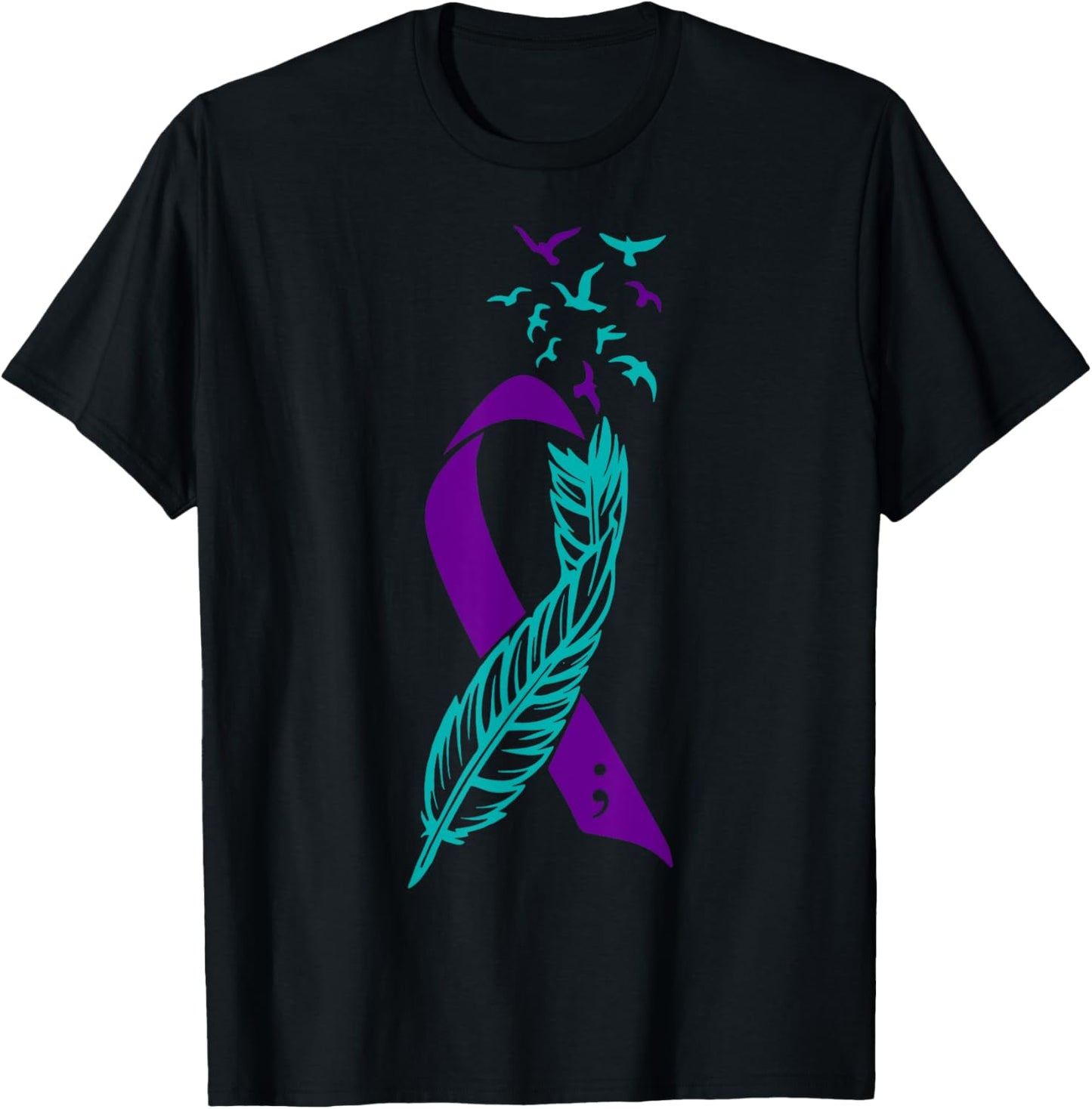 Feather Suicide Prevention Awareness You Matter Purple Teal T-Shirt - T-Shirt | Black