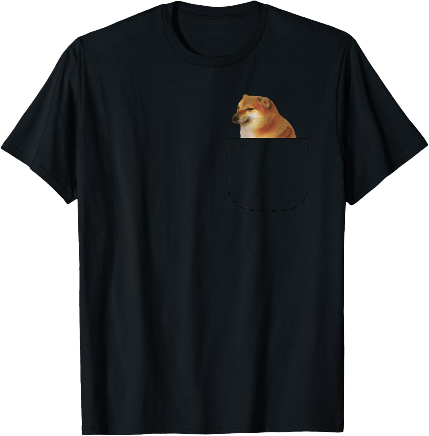 Mommottix Cheems , Women's Black Dog Meme , Small, Short Sleeve, , Classic Fit, Cotton 65% Polyester 35% T-Shirt - T-Shirt | Black