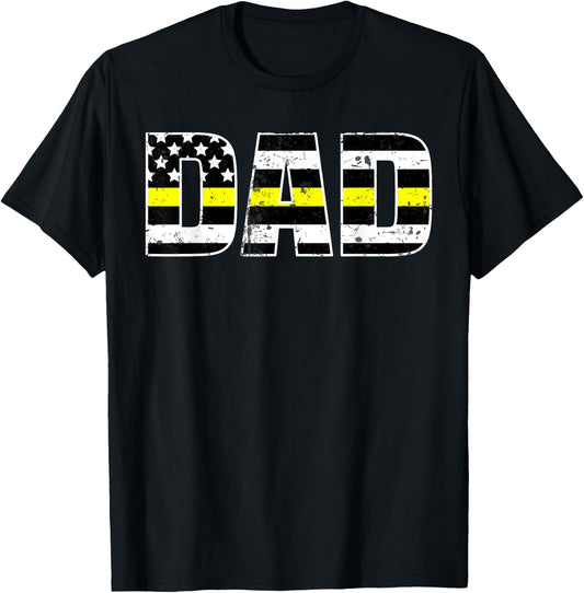 Dispatcher Dad Shirt Thin Line In Gold Daddy Father Shirt T-Shirt - T-Shirt | Black