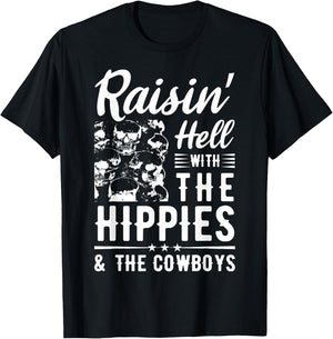 Raisin' Hell With The Hippies & The Cowboys Country Music T-Shirt - T-Shirt | Black