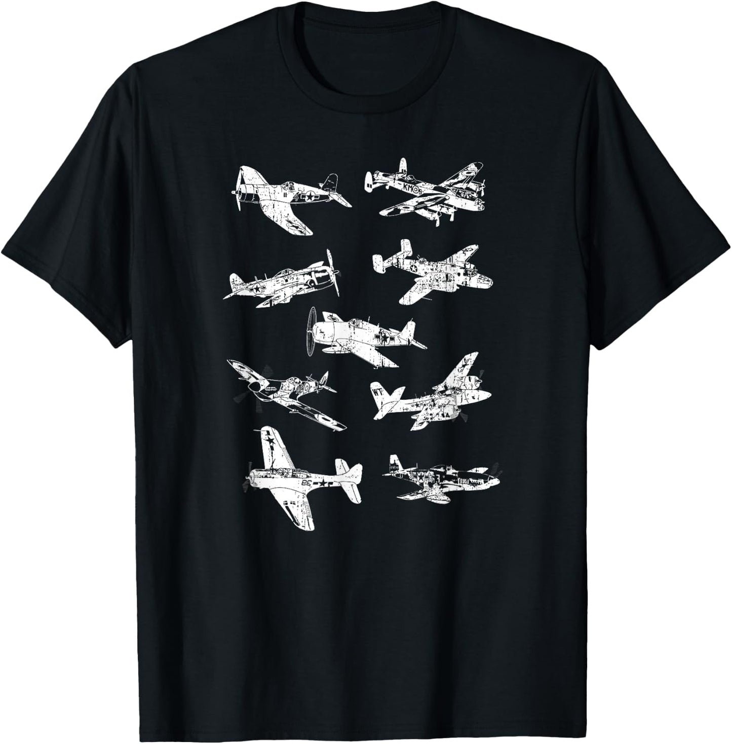 WWII US Fighter Jet Aircraft World War II Vintage Airplanes T-Shirt - T-Shirt | Black