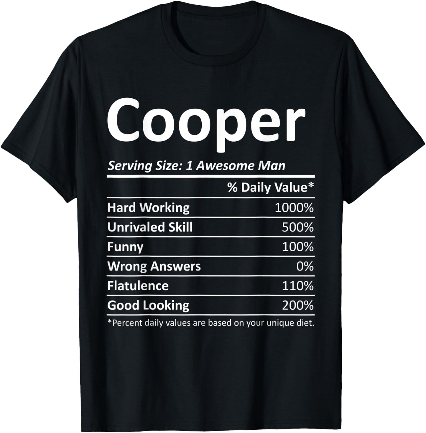 COOPER Nutrition Funny Birthday Personalized Name Gift T-Shirt - T-Shirt | Black