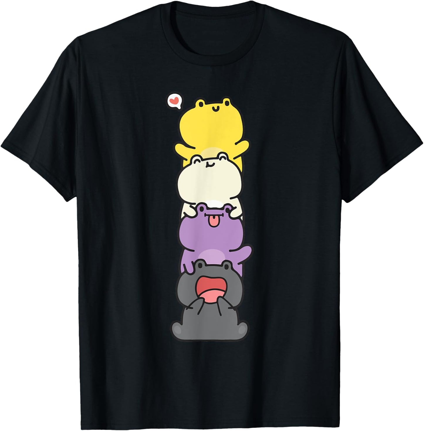Nonbinary Flag Color Frogs Subtle Enby Pride Cute Aesthetic T-Shirt - T-Shirt | Black