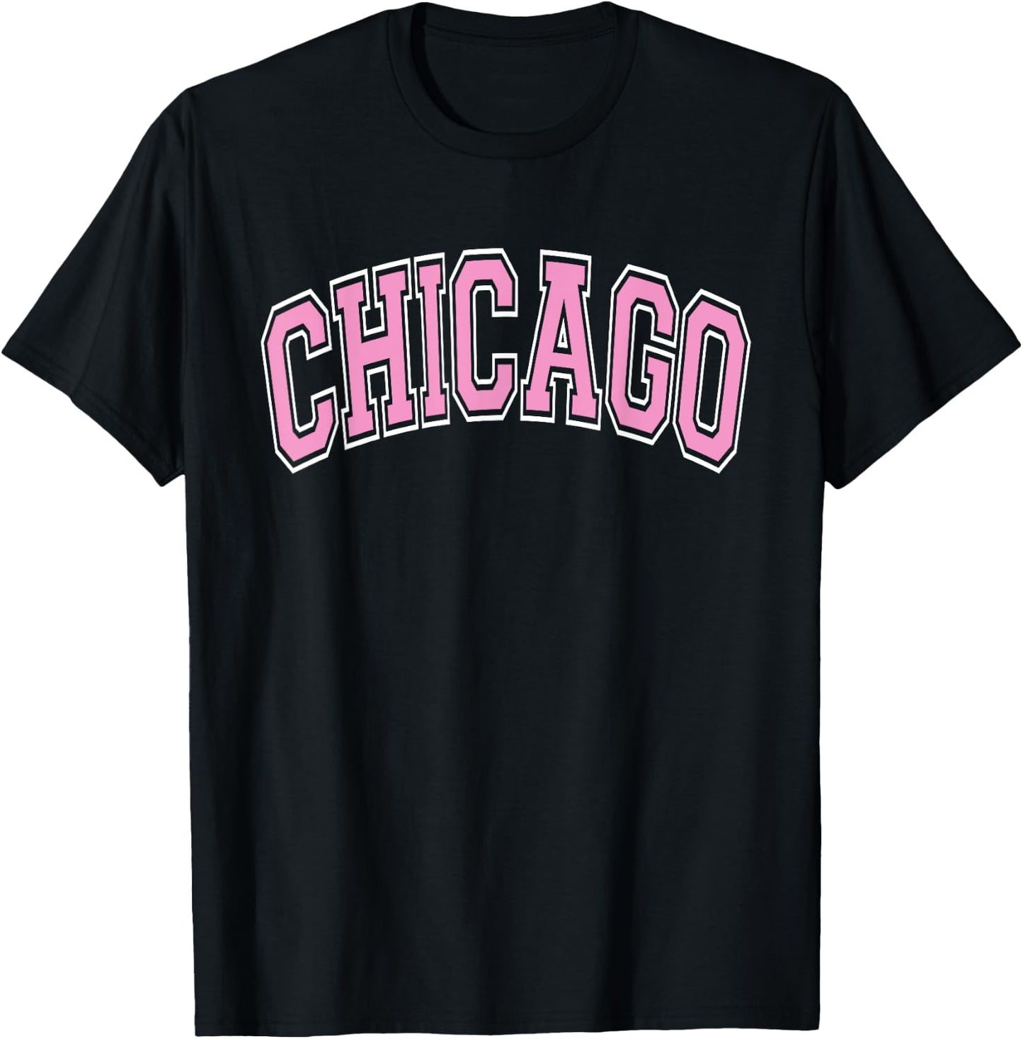 Chicago Arched Pink Text T-Shirt - T-Shirt | Black