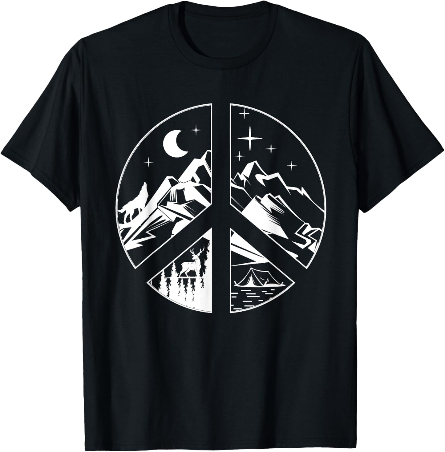 Peace Sign Going Outdoors Mountain Adventure Hiking Hiker T-Shirt - T-Shirt | Black