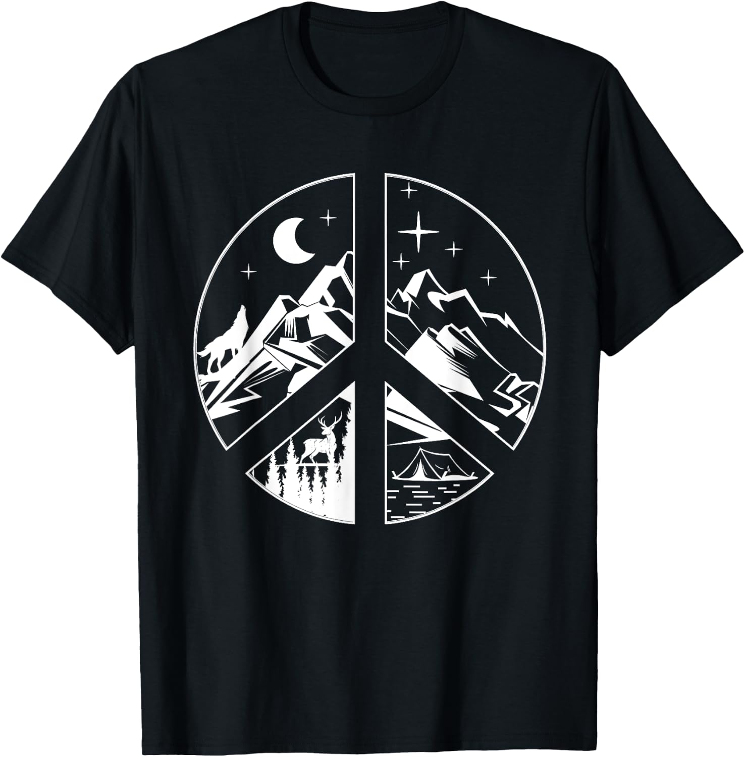 Peace Sign Going Outdoors Mountain Adventure Hiking Hiker T-Shirt - T-Shirt | Black