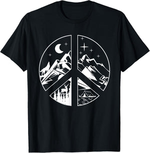 Peace Sign Going Outdoors Mountain Adventure Hiking Hiker T-Shirt - T-Shirt | Black