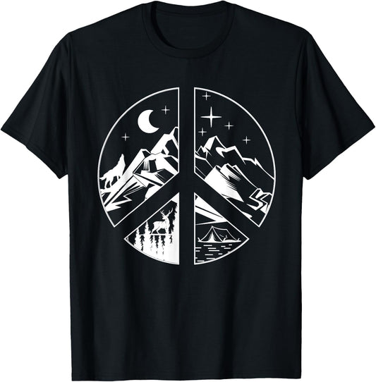 Peace Sign Going Outdoors Mountain Adventure Hiking Hiker T-Shirt - T-Shirt | Black