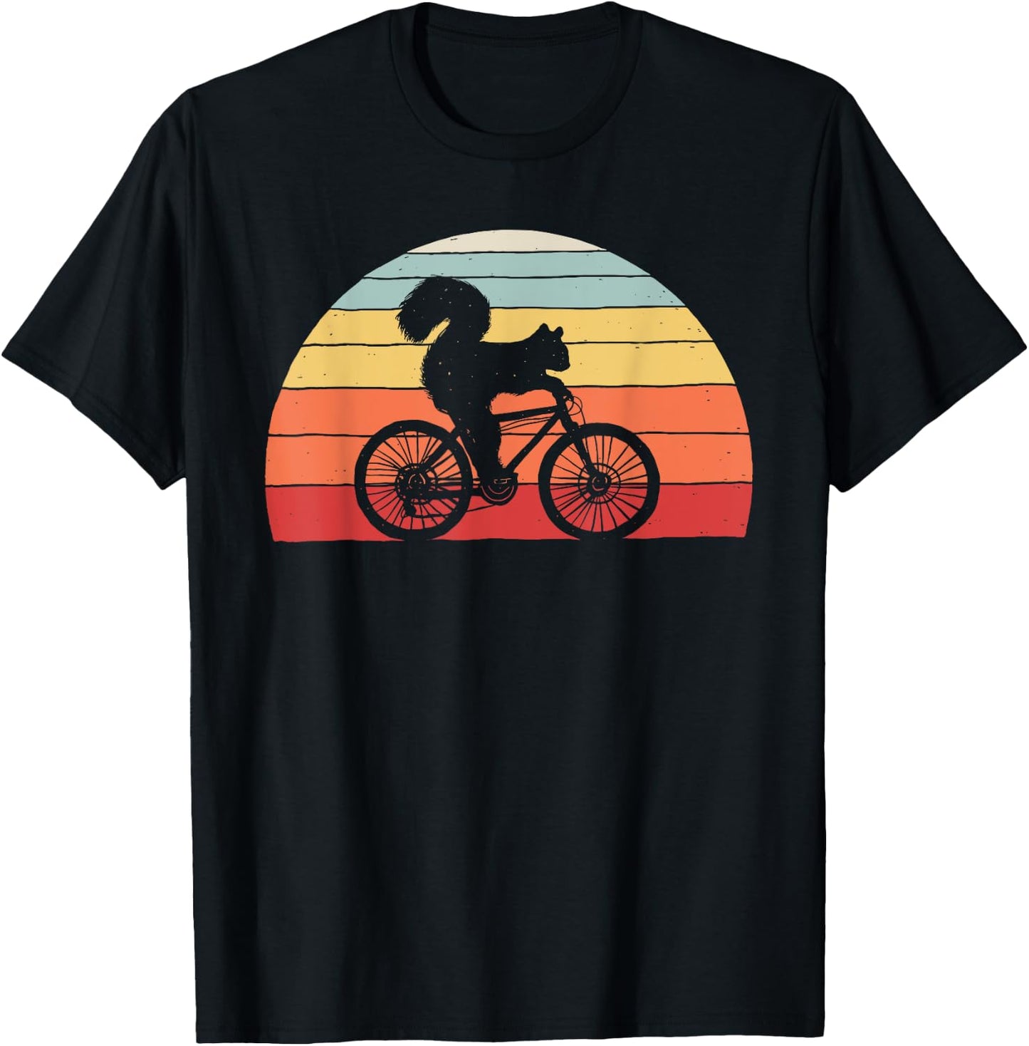 Vintage Retro Squirrel Riding A Bicycle Bike Squirrel T-Shirt - T-Shirt | Black