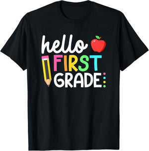 Hello First Grade Team 1st Grade Back to School Teacher Kids T-Shirt - T-Shirt | Black