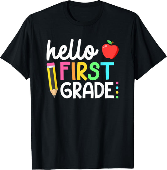 Hello First Grade Team 1st Grade Back to School Teacher Kids T-Shirt - T-Shirt | Black