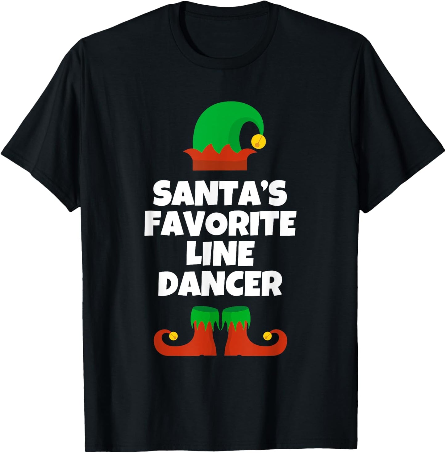 Santas Favorite Line Dancer Christmas Funny Pj Dancing Dance T-Shirt - T-Shirt | Black